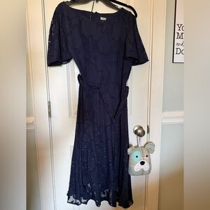 DKNY Navy Maxi Dress with Subtle Sheen
